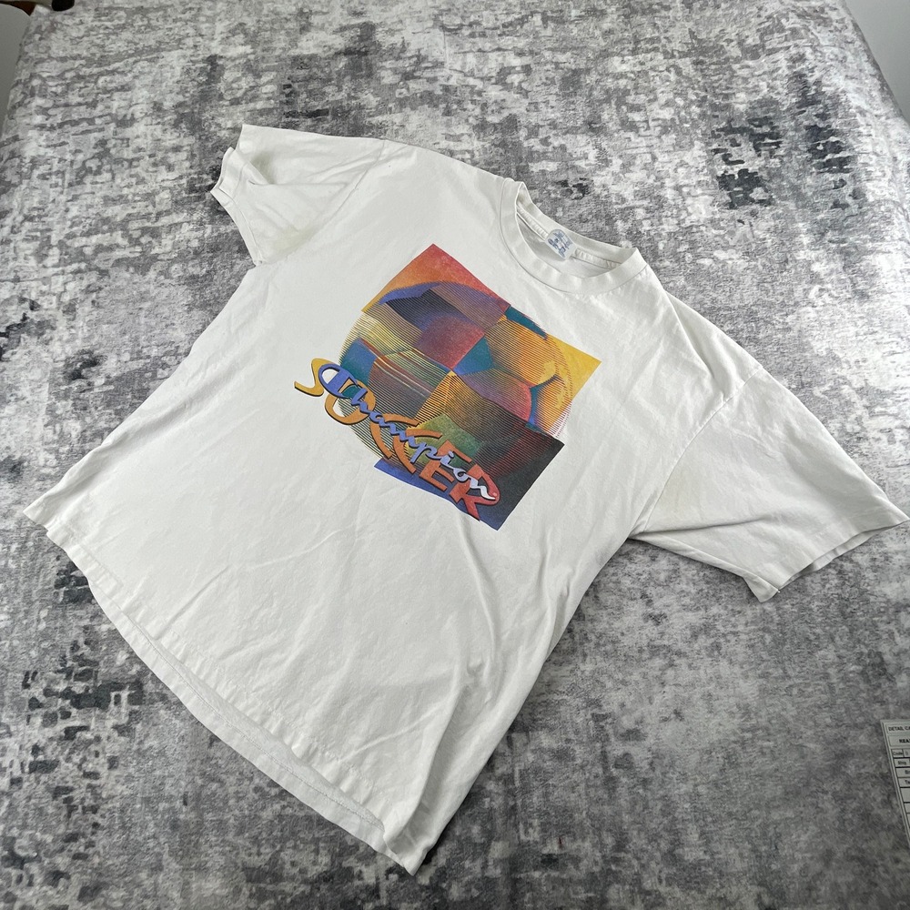 Vtg Champion ‎ Men XL T-Shirt 90s Soccer Graphic White Single Stitch Made in USA